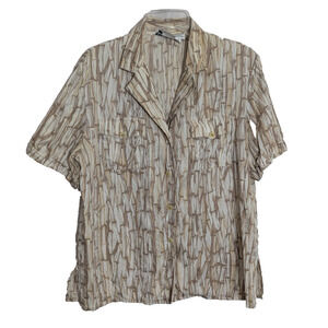 Vtg Starington Beige Silk Bamboo Button Up Blouse Top Size 14 N1 Tropical